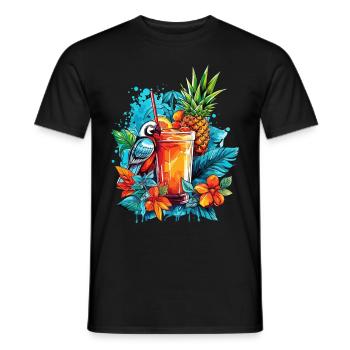 Sommer Cocktail Ananas Ara Papagei Blumen Urlaub - Männer T-Shirt - Schwarz - Vorne - AI Model Male 178 light (178cm)