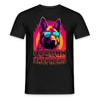German Shepherd Dog With Sunglasses - Men's T-Shirt - black - Front - AI Model Male 178 light (178cm)