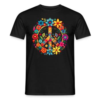Peace and Flower Sign Hippie Lover Beautiful Cute - Men's T-Shirt - black - Front - AI Model Male 178 light (178cm)