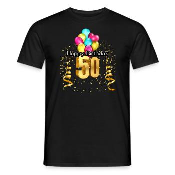 50 Conception de joyeux anniversaire - T-shirt homme - noir - Devant - AI Model Male 178 light (178cm)