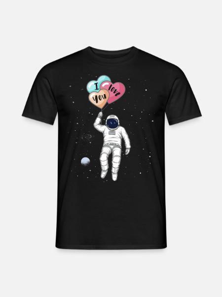 Astronaut, Ich liebe dich, Herz Ballons - Männer T-Shirt - Schwarz