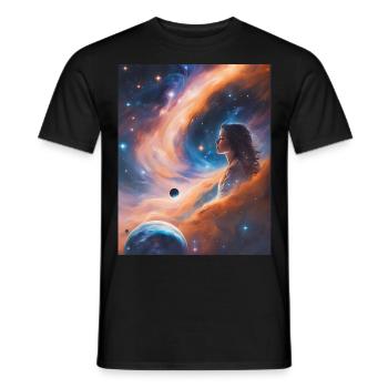 La déesse transcende dans la poussière d’étoiles - T-shirt homme - noir - Devant - AI Model Male 178 light (178cm)
