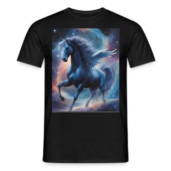 Pegasos (Pegasus) im Weltall - Weltenwanderer - Männer T-Shirt - Schwarz - Vorne - AI Model Male 178 light (178cm)