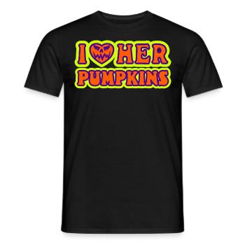 I Love Her Pumpkins Men's Halloween Costume - Men's T-Shirt - black - Front - AI Model Male 178 light (178cm)