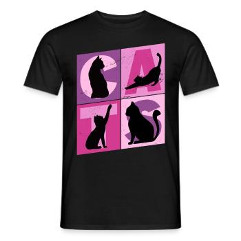 Katzen Silhouetten Pink Rosa Lila Vintage Retro - Männer T-Shirt - Schwarz - Vorne - AI Model Male 178 light (178cm)