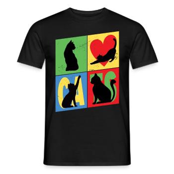 Cat Silhouettes Cat Lover Vintage Retro - Men's T-Shirt - black - Front - AI Model Male 178 light (178cm)