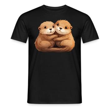 Loutre Amour Étreindre Se Tenir La Main Câlin - T-shirt homme - noir - Devant - AI Model Male 178 light (178cm)