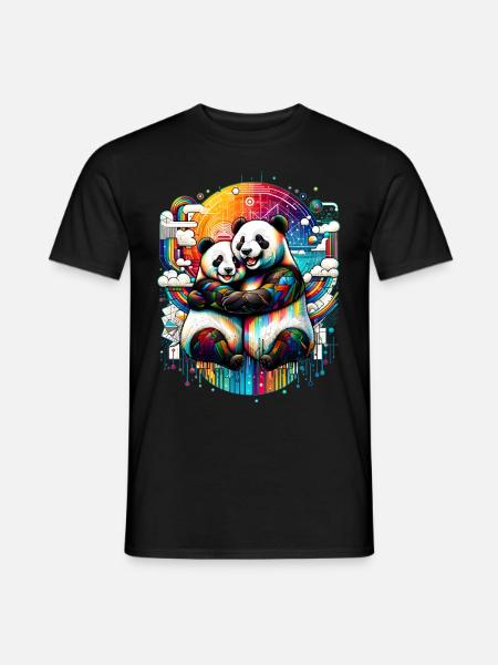 Pandaträume - Bunte Umarmung - Männer T-Shirt - Schwarz