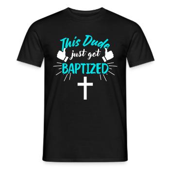 This guy is newly baptized Christian baptism - Men's T-Shirt - black - Front - AI Model Male 178 light (178cm)