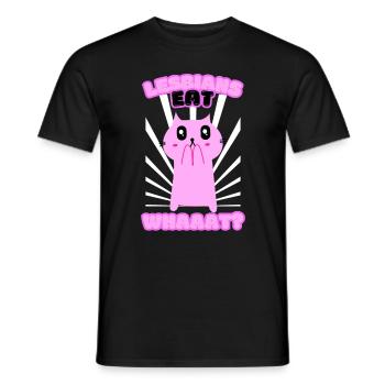 Lesbians eat what? Lutty Cat LGBTQ Humor - Men's T-Shirt - black - Front - AI Model Male 178 light (178cm)