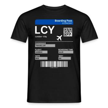 London City LCY Airport Flight Ticket Idea - Men's T-Shirt - black - Front - AI Model Male 178 light (178cm)