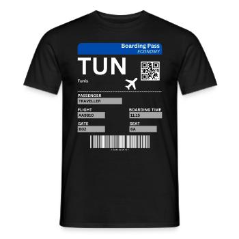 Carte d’embarquement Tunis Idée de vacances en Tunisie - T-shirt homme - noir - Devant - AI Model Male 178 light (178cm)