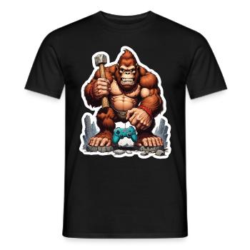 Retro Gamer Gorilla mit Controller Konsolenspiele - Männer T-Shirt - Schwarz - Vorne - AI Model Male 178 light (178cm)