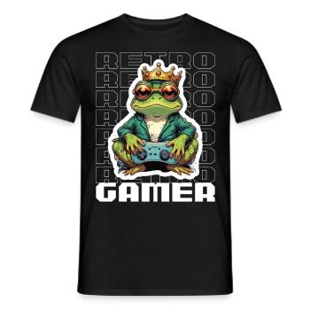 Retro Gamer Frosch mit Controller Konsolenspiele - Männer T-Shirt - Schwarz - Vorne - AI Model Male 178 light (178cm)