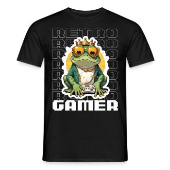 Retro Gamer Frosch mit Controller Konsolenspiele - Männer T-Shirt - Schwarz - Vorne - AI Model Male 178 light (178cm)