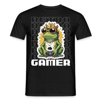 Retro Gamer Frosch mit Controller Konsolenspiele - Männer T-Shirt - Schwarz - Vorne - AI Model Male 178 light (178cm)