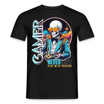Retro Gamer Skelett mit Controller Konsolenspiele - Männer T-Shirt - Schwarz - Vorne - AI Model Male 178 light (178cm)