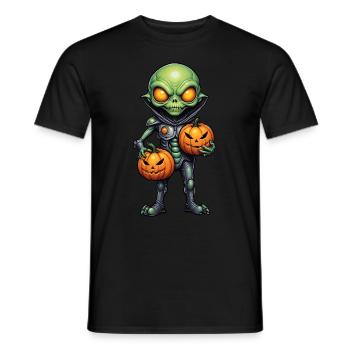 Halloween - Alien Horror with Pumpkin - Men's T-Shirt - black - Front - AI Model Male 178 light (178cm)