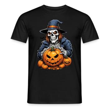 Halloween squelette crâne horreur avec citrouille - T-shirt homme - noir - Devant - AI Model Male 178 light (178cm)