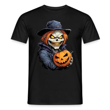 Halloween squelette crâne horreur avec citrouille - T-shirt homme - noir - Devant - AI Model Male 178 light (178cm)