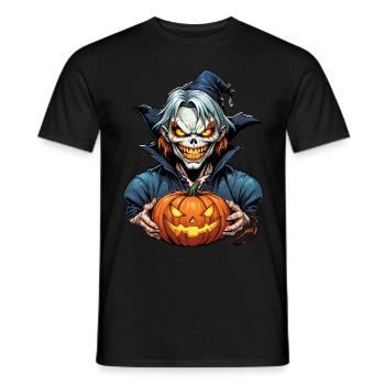 Halloween squelette crâne horreur avec citrouille - T-shirt homme - noir - Devant - AI Model Male 178 light (178cm)
