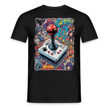 Retro Gamer Adventure Joystick - Men's T-Shirt - black - Front - AI Model Male 178 light (178cm)