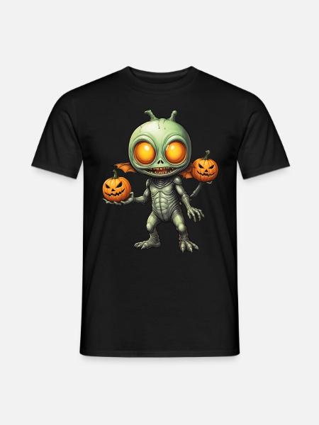 Alien with pumpkin heads Halloween - Men's T-Shirt - black