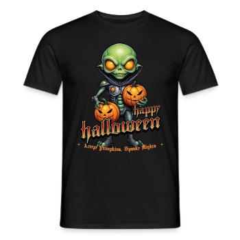 Alien with pumpkin heads Halloween - Men's T-Shirt - black - Front - AI Model Male 178 light (178cm)