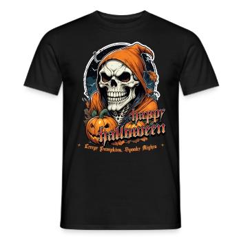 Crâne d’Halloween avec citrouilles et capuchon - T-shirt homme - noir - Devant - AI Model Male 178 light (178cm)