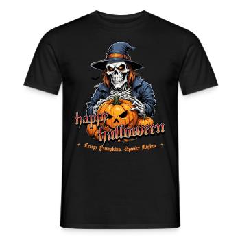 Crâne d’Halloween avec citrouilles et capuchon - T-shirt homme - noir - Devant - AI Model Male 178 light (178cm)