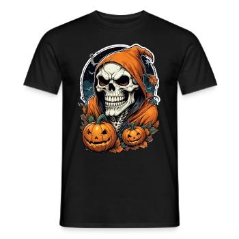 Halloween Totenkopf mit Kürbissen und Kapuze - Männer T-Shirt - Schwarz - Vorne - AI Model Male 178 light (178cm)