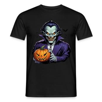 Vampire d’Halloween avec citrouille et chauves-souris - T-shirt homme - noir - Devant - AI Model Male 178 light (178cm)