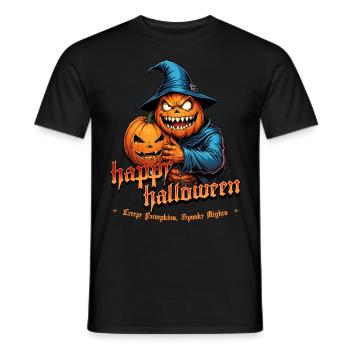 Halloween Pumpkin Witch Hat Midnight - Men's T-Shirt - black - Front - AI Model Male 178 light (178cm)