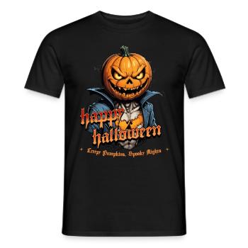 Spooky Pumpkin Head Halloween Illustration - Men's T-Shirt - black - Front - AI Model Male 178 light (178cm)