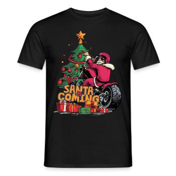 Père Noël à moto devant le sapin de Noël - T-shirt homme - noir - Devant - AI Model Male 178 light (178cm)