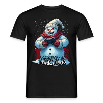 Méchant Noël Gamer Bonhomme de neige Joyeux Noël - T-shirt homme - noir - Devant - AI Model Male 178 light (178cm)