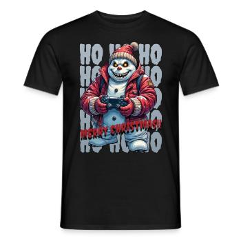 Evil Snowman Playing Christmas - Men's T-Shirt - black - Front - AI Model Male 178 light (178cm)