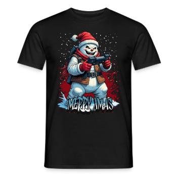 Méchant Noël Gamer Bonhomme de neige Joyeux Noël - T-shirt homme - noir - Devant - AI Model Male 178 light (178cm)