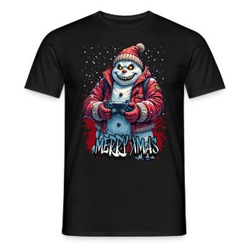 Méchant Noël Gamer Bonhomme de neige Joyeux Noël - T-shirt homme - noir - Devant - AI Model Male 178 light (178cm)