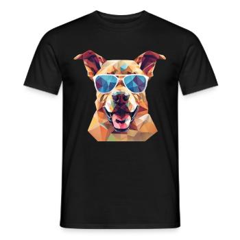 Cooler Polygon Hund mit Sonnenbrille | Bunte Kunst - Männer T-Shirt - Schwarz - Vorne - AI Model Male 178 light (178cm)