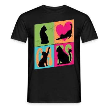 Chat Chaton Chat Silhouette Coeur Art Coloré - T-shirt homme - noir - Devant - AI Model Male 178 light (178cm)