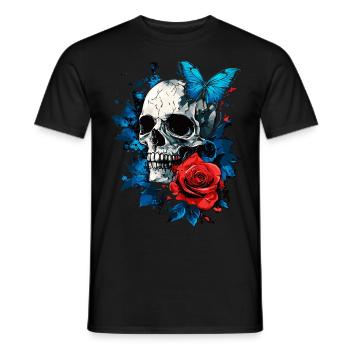 Totenkopf Totenschädel Schmetterling Rose Blume - Männer T-Shirt - Schwarz - Vorne - AI Model Male 178 light (178cm)