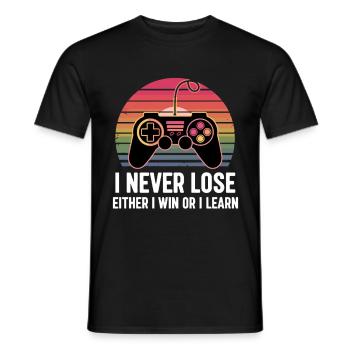 Gamer Saying Retro Design – "I Never Lose" - Men's T-Shirt - black - Front - AI Model Male 178 light (178cm)