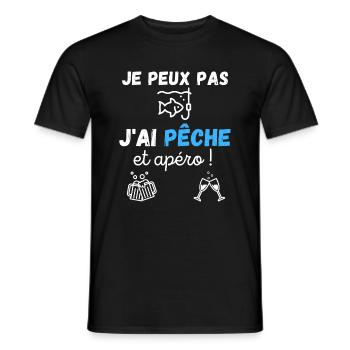 Je peux pas, j'ai pêche et apéro ! humour / drôles - T-shirt homme - noir - Devant - AI Model Male 178 light (178cm)