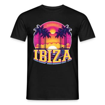 Ibiza, Spain, Island, Summer, Palm Trees, Beach, Party - Men's T-Shirt - black - Front - AI Model Male 178 light (178cm)