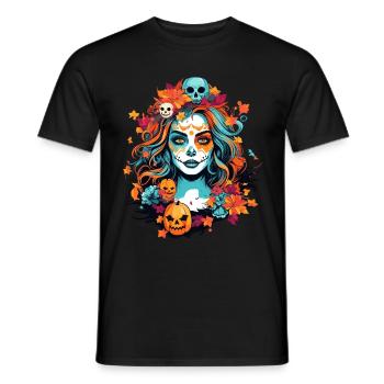 Halloween Woman Face Sugar Skull - Men's T-Shirt - black - Front - AI Model Male 178 light (178cm)