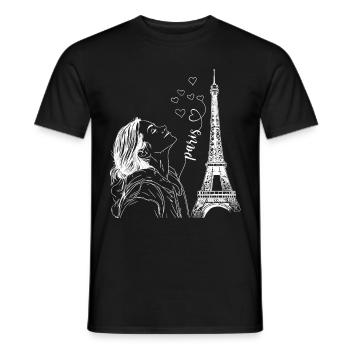 Paris Tour Eiffel France Femme Coeurs Line Art - T-shirt homme - noir - Devant - AI Model Male 178 light (178cm)