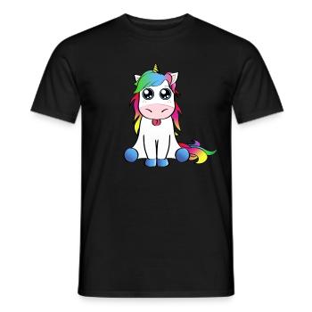 Regenbogen Einhorn Geschenkidee streckt Zunge raus - Männer T-Shirt - Schwarz - Vorne - AI Model Male 178 light (178cm)