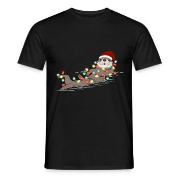 Christmas Lights Otter Weihnachten - Men's T-Shirt - black - Front - AI Model Male 178 light (178cm)