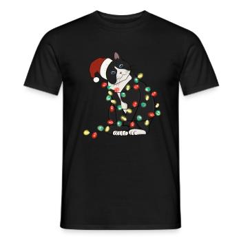 Lumières de Noël Chat Noël - T-shirt homme - noir - Devant - AI Model Male 178 light (178cm)